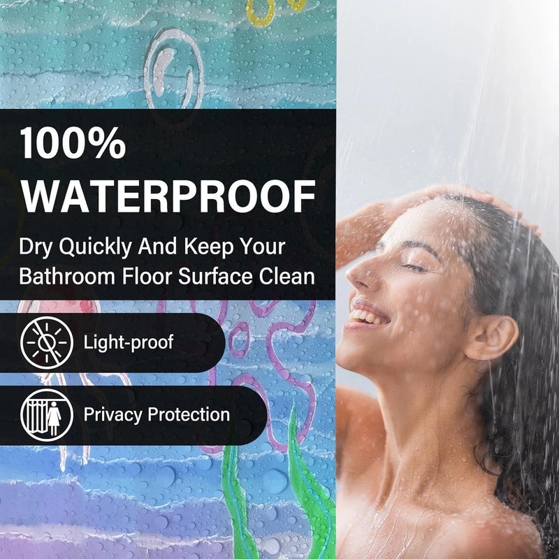 TSLOVER Cute Beach Ocean Shower Curtain,Sea Ocean Anime Bathroom Curtain,Funny Cute Waterproof Fabric Shower Curtains for Bathroom,72x72 Inches - Image 3